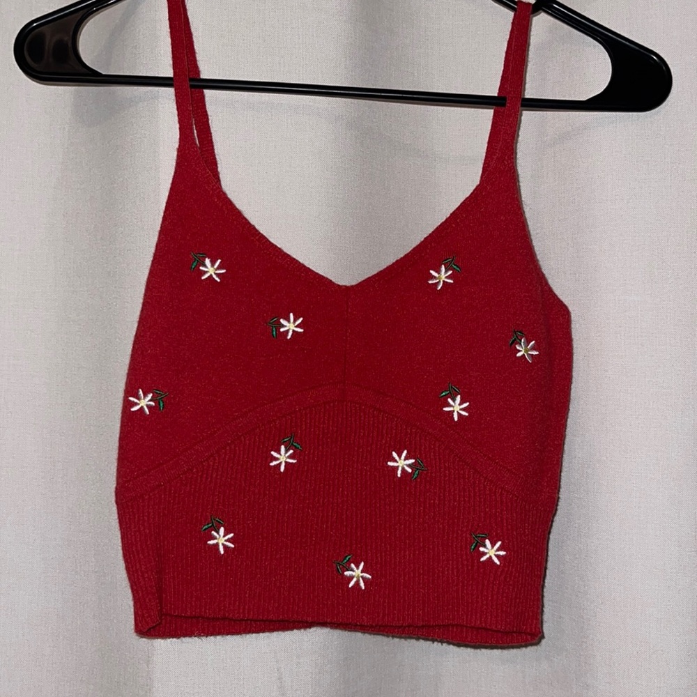 Pacsun Cherry Red Knit Flower Tank Top